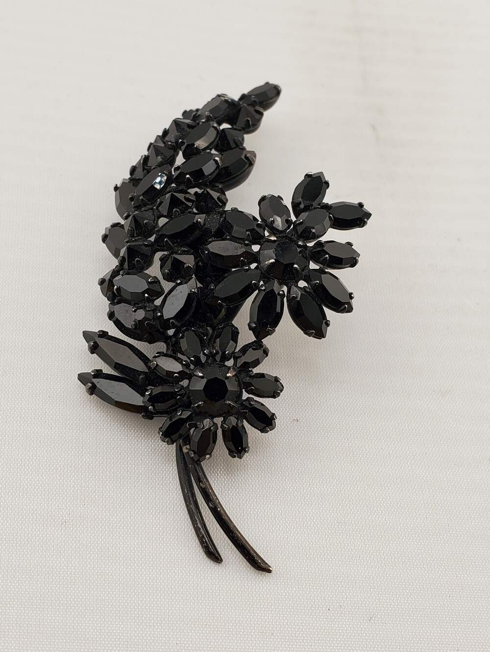 Sherman Jet Black Rhinestone Brooch